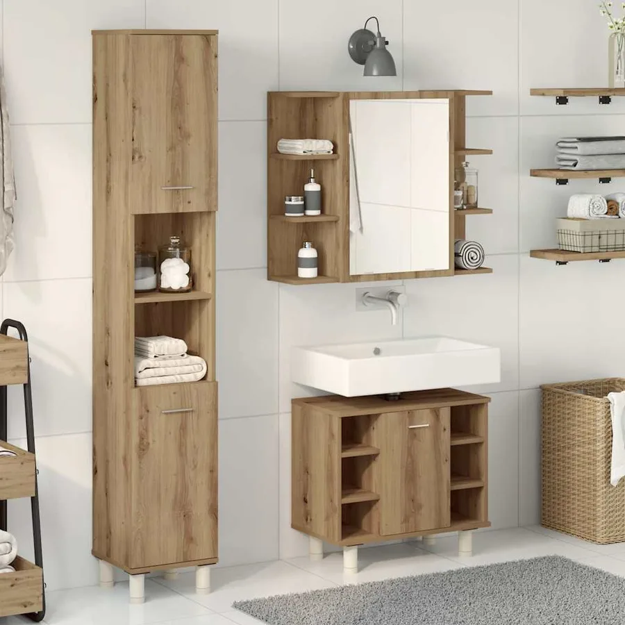 Ensemble de meubles salle de bain 3 pcs bois d'ingénierie - 3