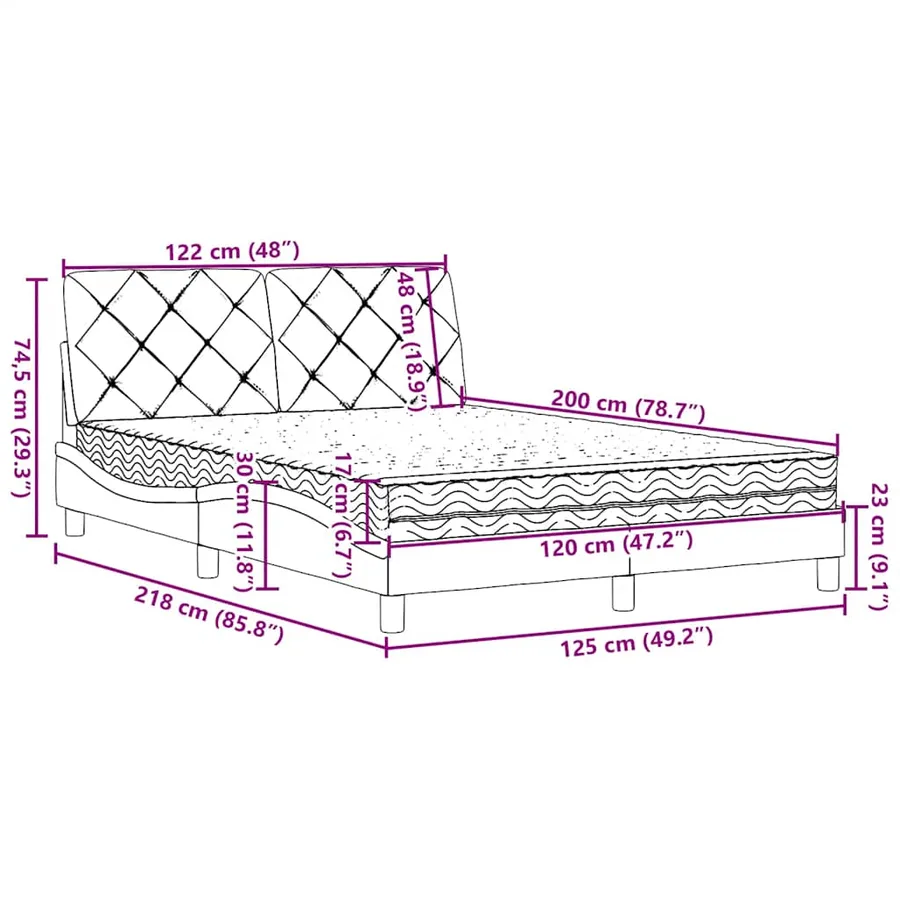 Lit avec matelas noir 120x200 cm tissu - 14