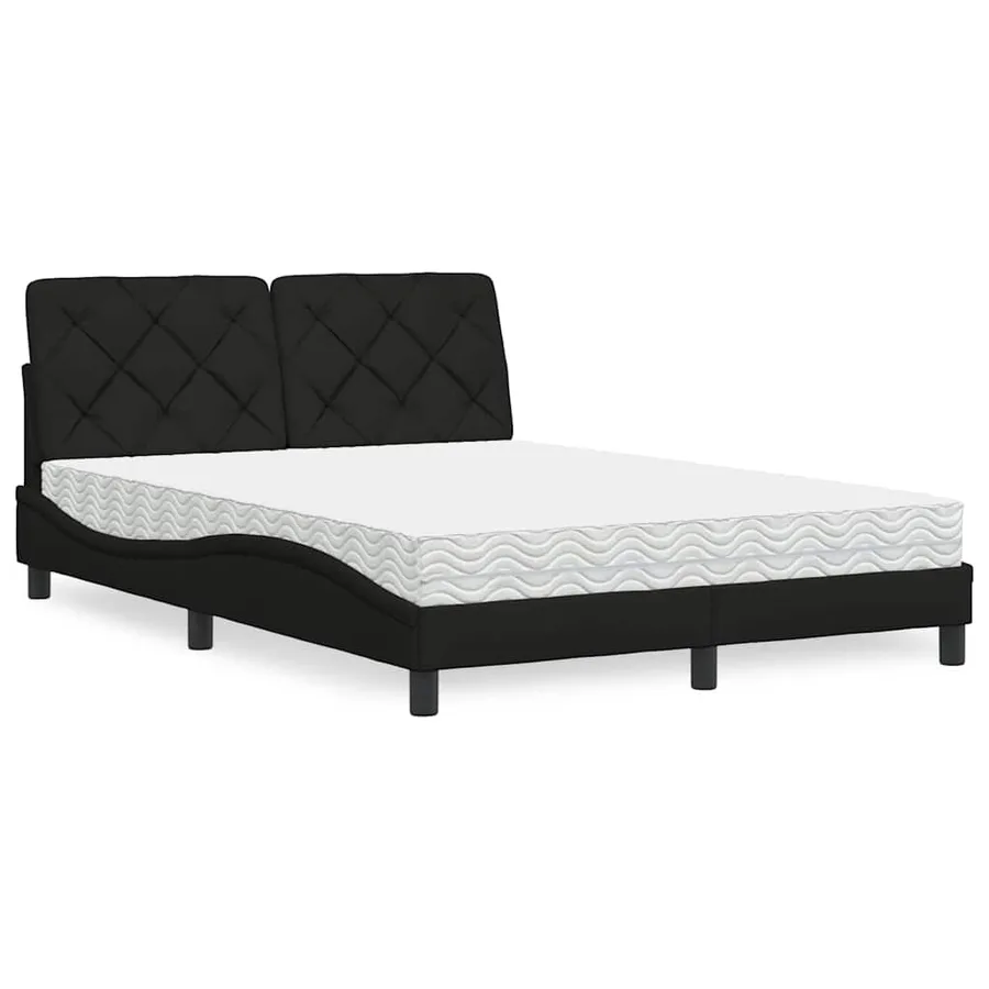 Lit avec matelas noir 120x200 cm tissu - 2
