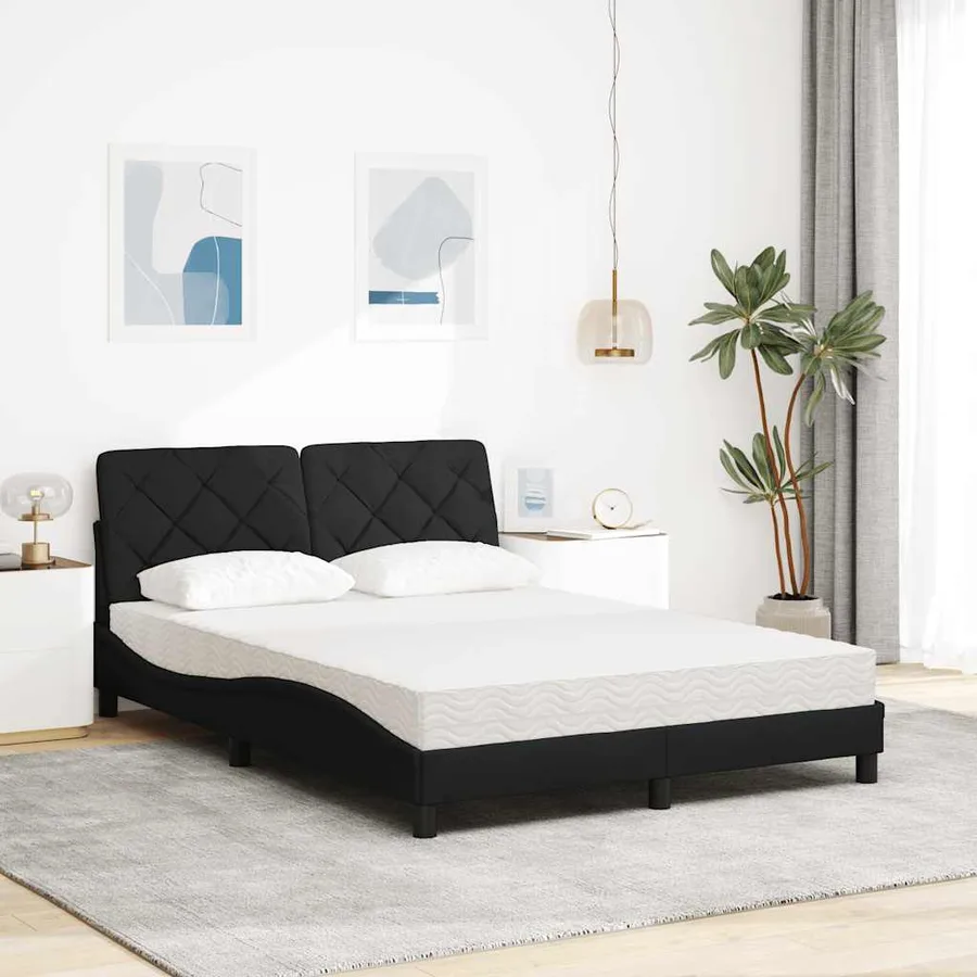 Lit avec matelas noir 120x200 cm tissu - 3