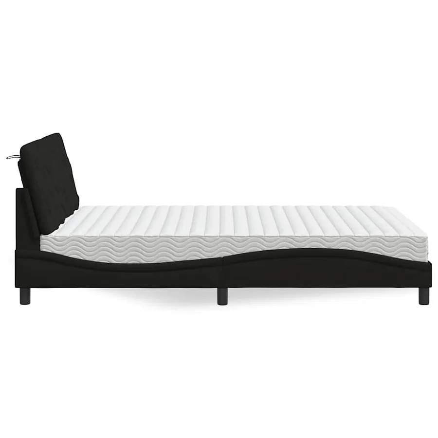 Lit avec matelas noir 120x200 cm tissu - 6