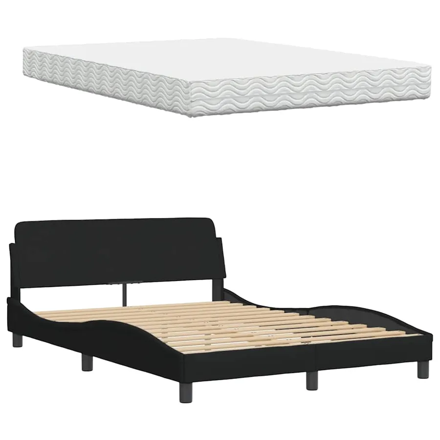 Lit avec matelas noir 120x200 cm tissu - 8