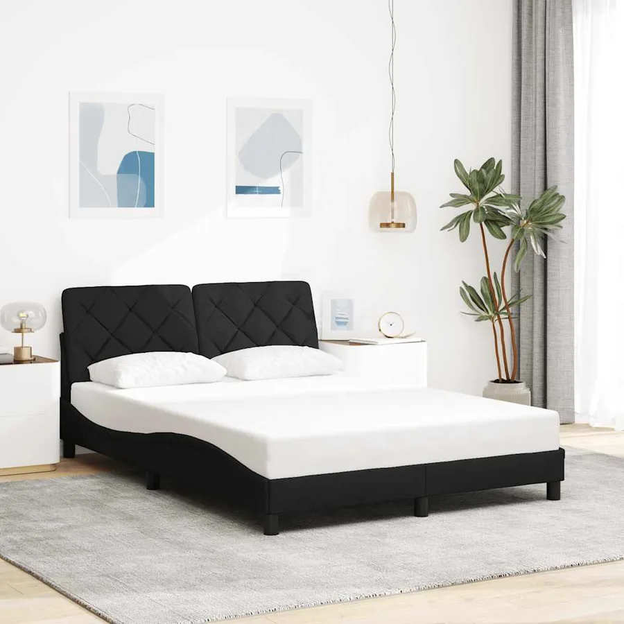 Cadre de lit sans matelas noir 120x200 cm tissu - 2
