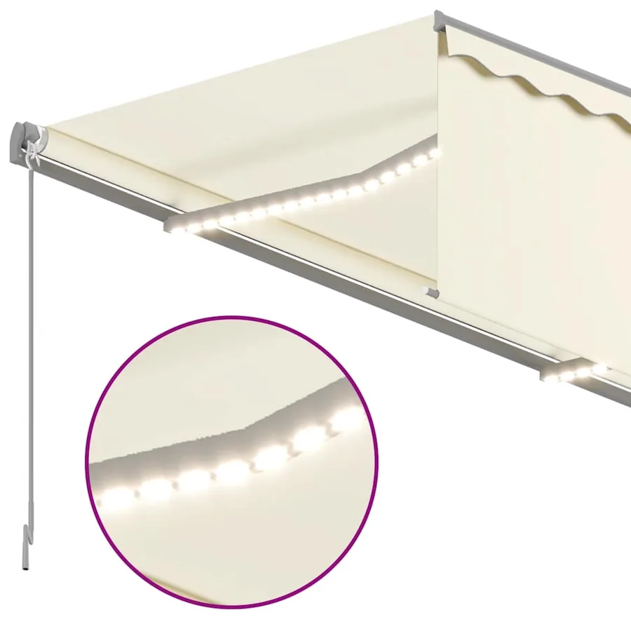 Auvent manuel rétractable avec store et LED 4x3m Crème - 4
