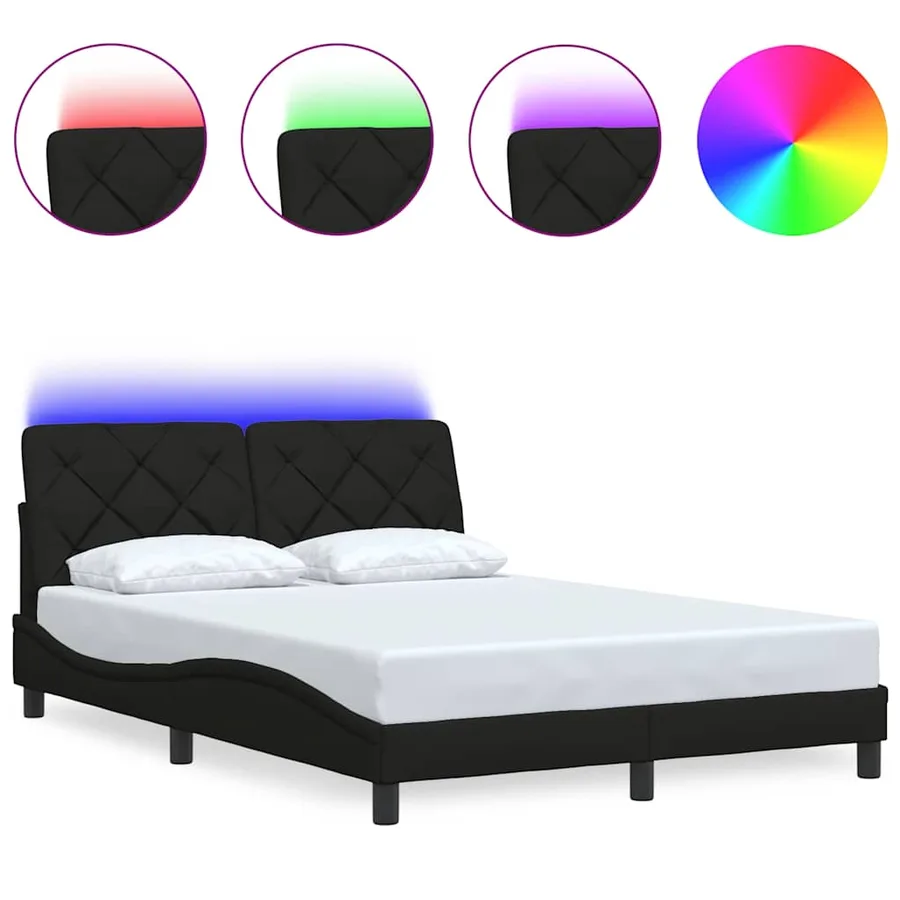 Cadre de lit avec LED sans matelas noir 120x200 cm tissu - 2