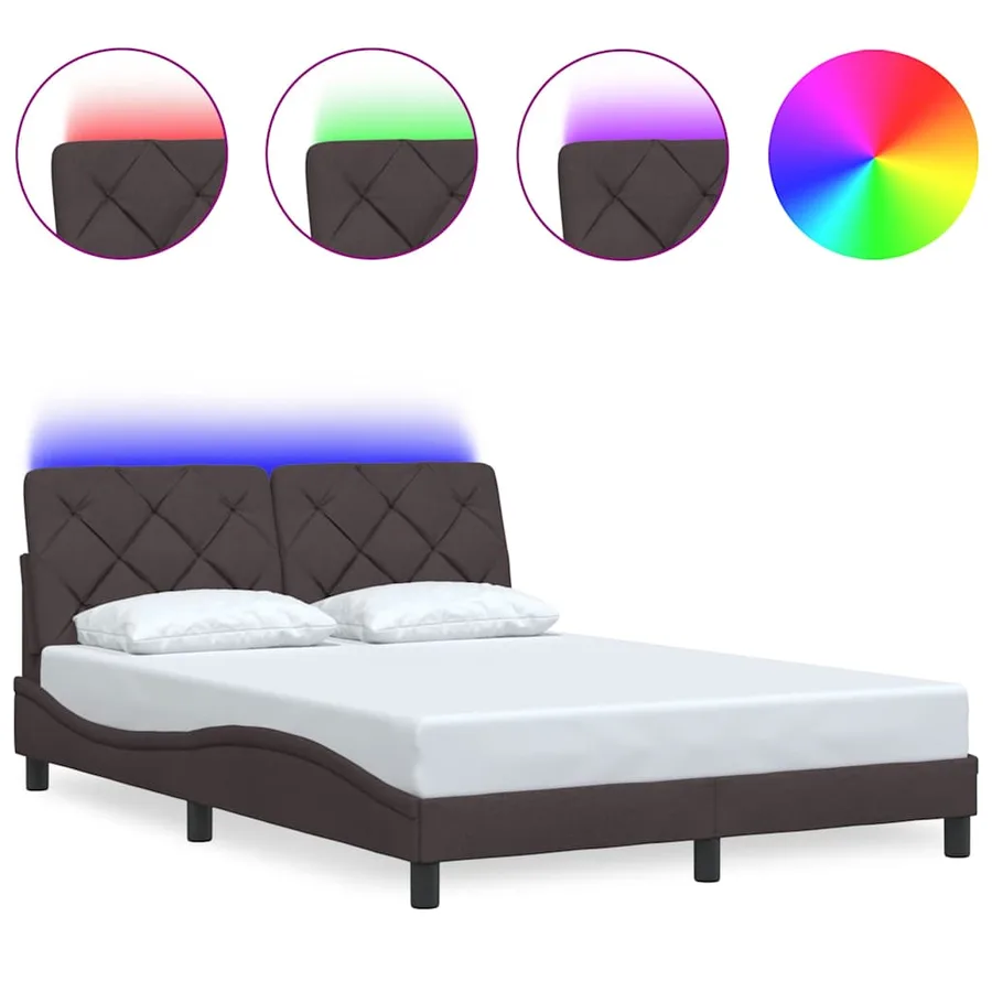 Cadre de lit avec LED sans matelas marron foncé 140x190cm tissu - 2