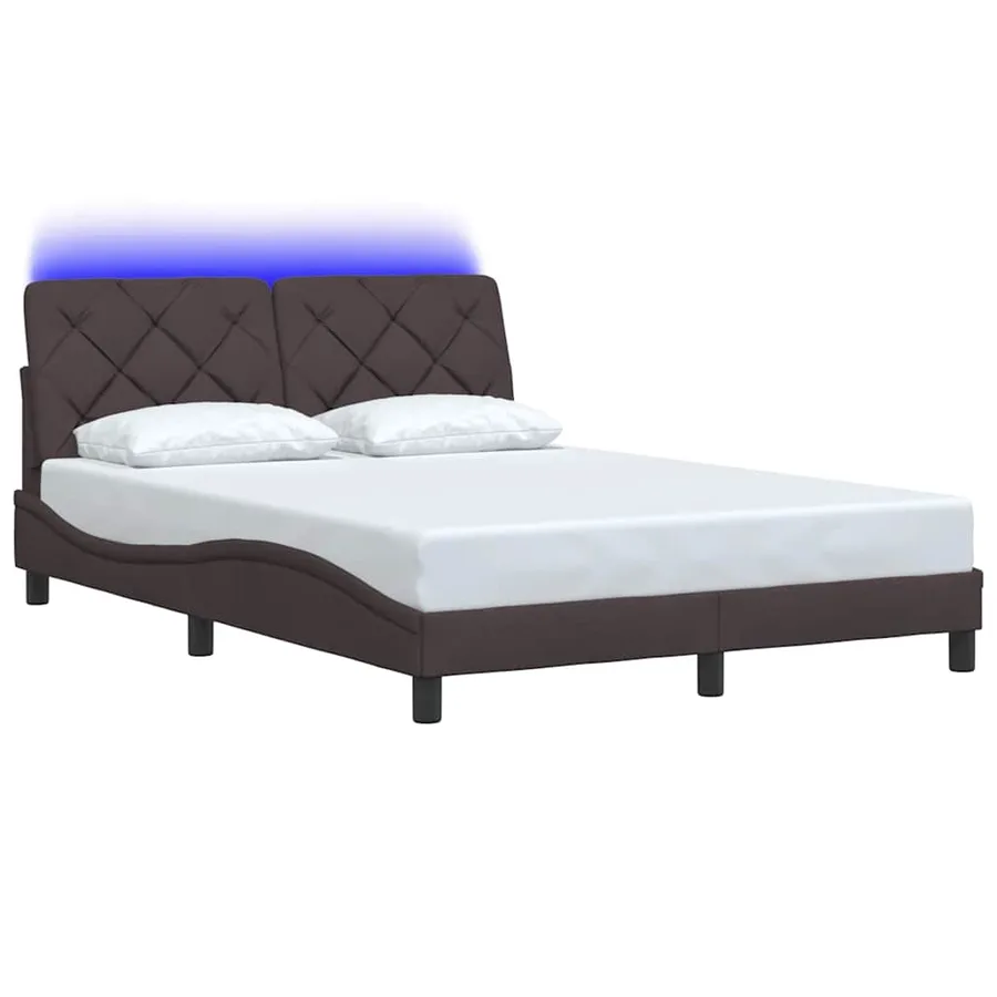 Cadre de lit avec LED sans matelas marron foncé 140x190cm tissu - 3