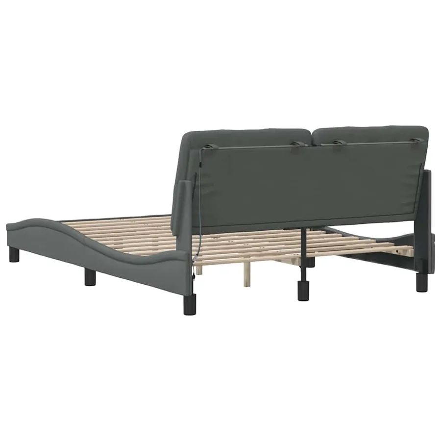 Cadre de lit avec LED sans matelas gris foncé 140x190 cm tissu - 10