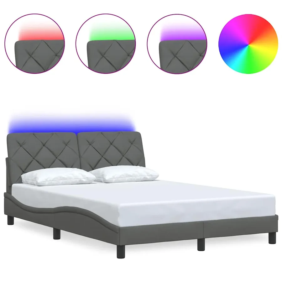 Cadre de lit avec LED sans matelas gris foncé 140x190 cm tissu - 2