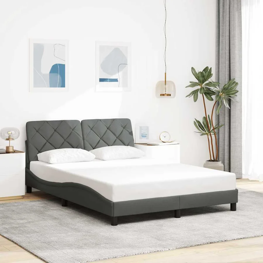 Cadre de lit avec LED sans matelas gris foncé 140x190 cm tissu - 4