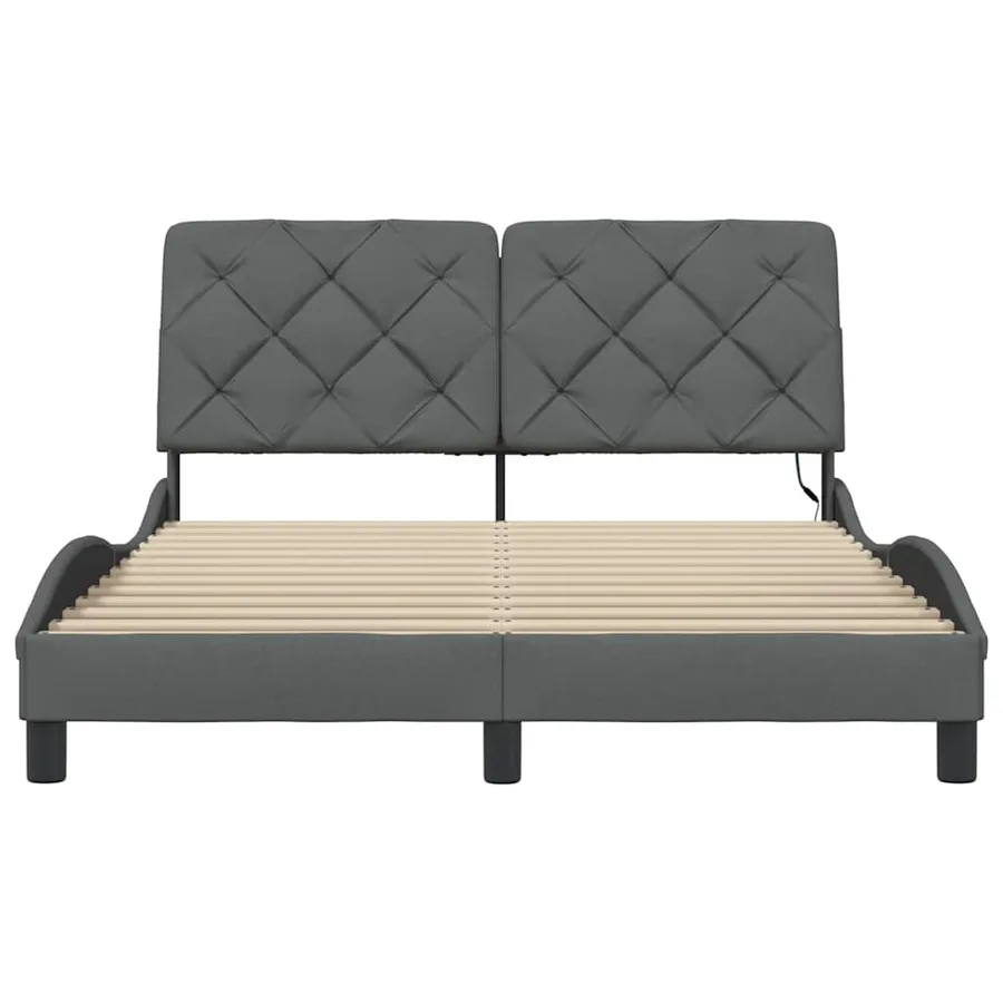 Cadre de lit avec LED sans matelas gris foncé 140x190 cm tissu - 5