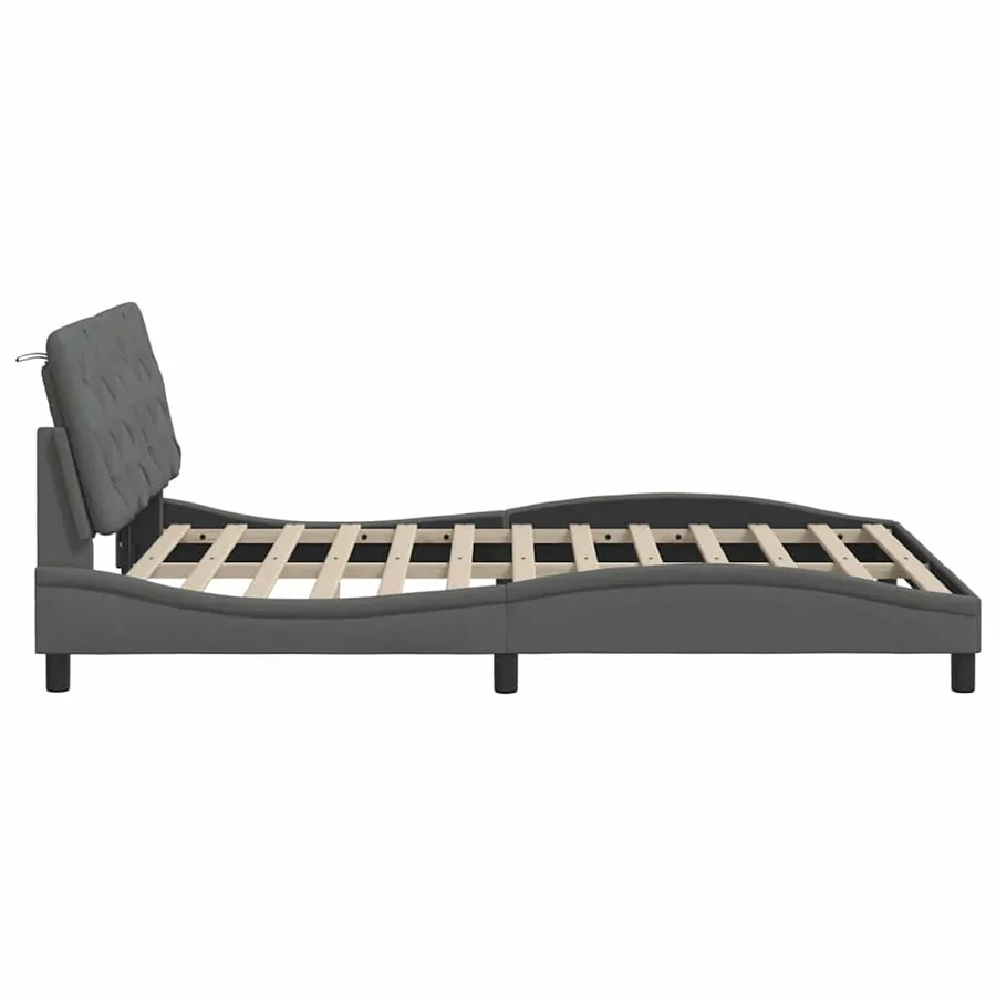 Cadre de lit avec LED sans matelas gris foncé 140x190 cm tissu - 8