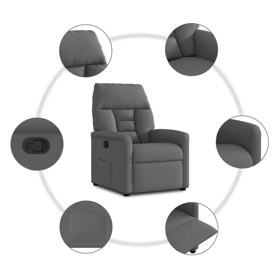 Fauteuil inclinable en tissu gris foncé - 7