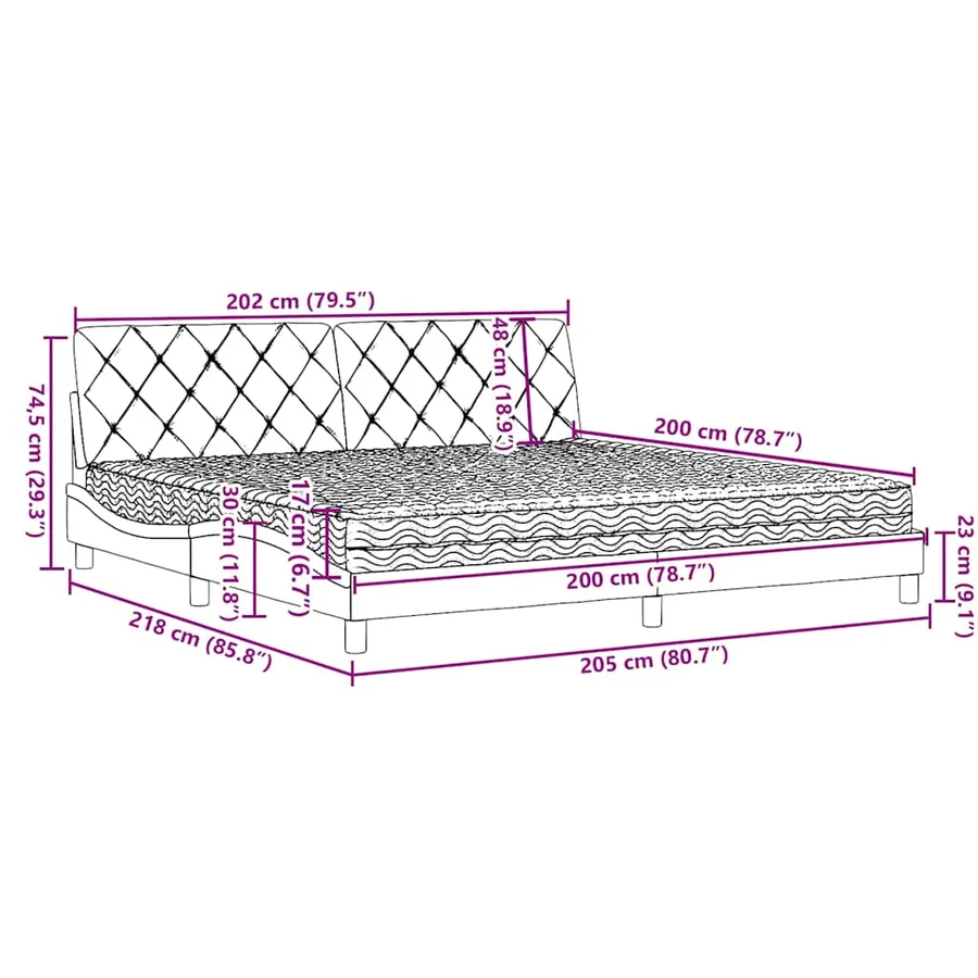 Lit avec matelas gris clair 200x200 cm tissu - 14