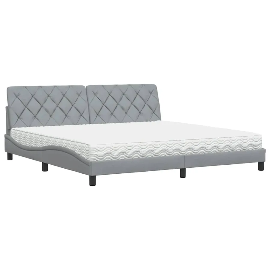 Lit avec matelas gris clair 200x200 cm tissu - 2