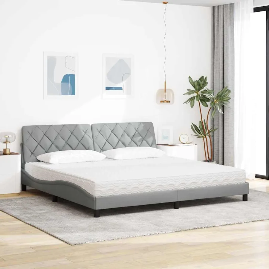 Lit avec matelas gris clair 200x200 cm tissu - 3