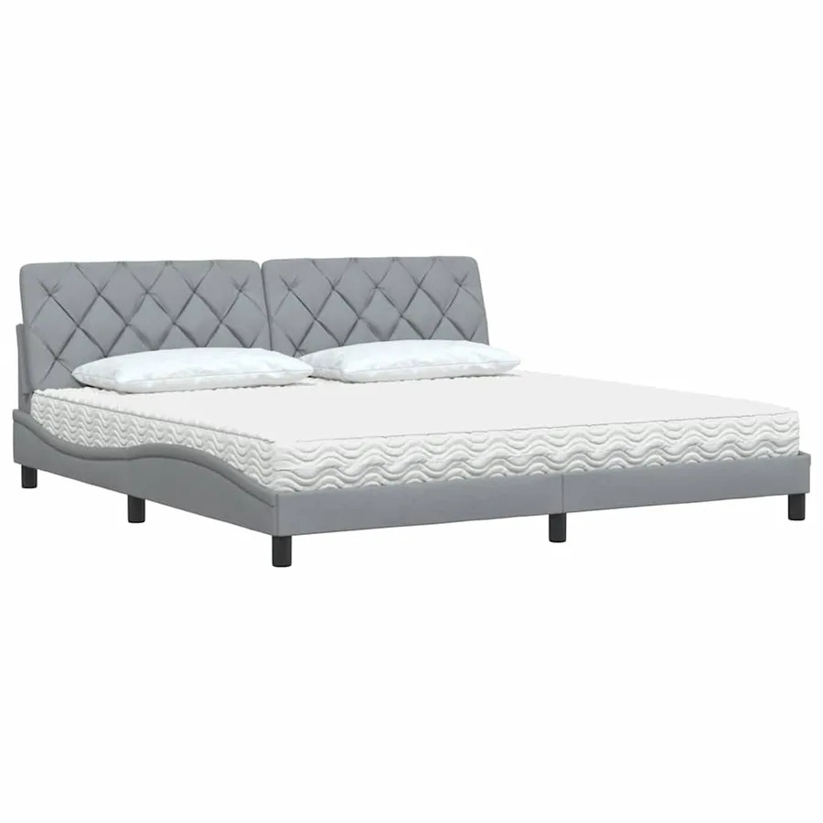 Lit avec matelas gris clair 200x200 cm tissu - 4