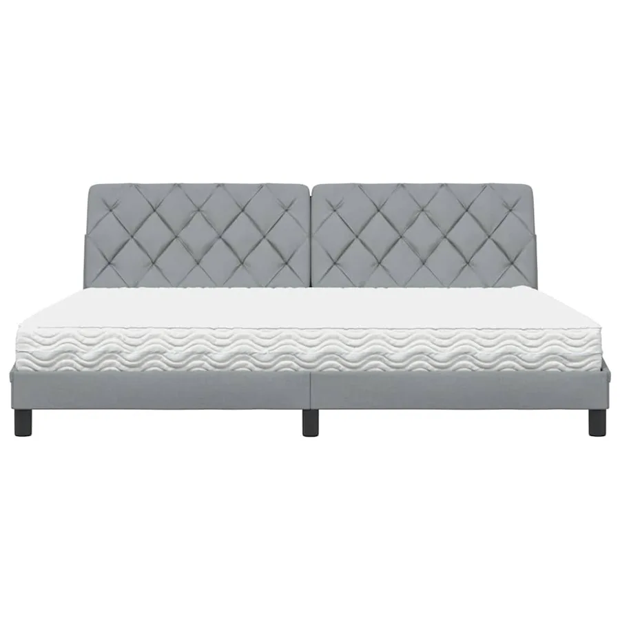 Lit avec matelas gris clair 200x200 cm tissu - 5