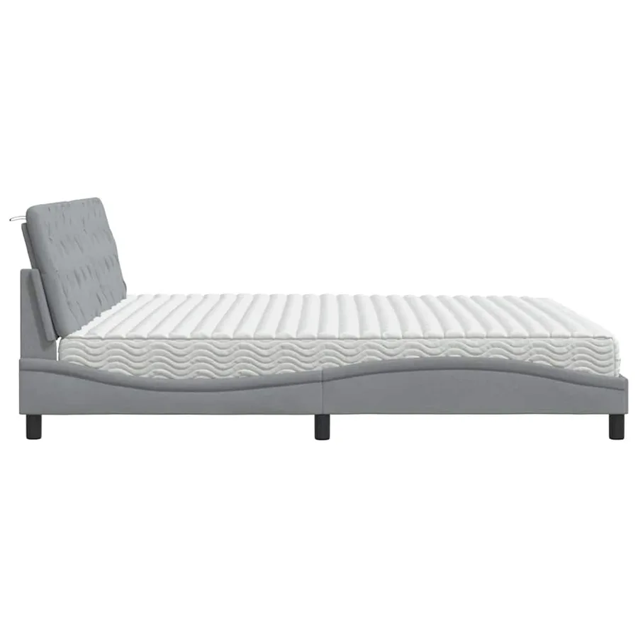 Lit avec matelas gris clair 200x200 cm tissu - 6