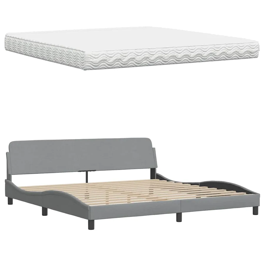 Lit avec matelas gris clair 200x200 cm tissu - 8