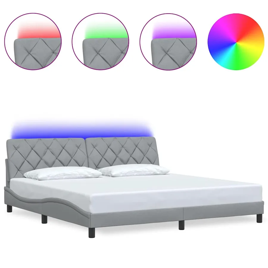Cadre de lit avec LED sans matelas gris clair 200x200 cm tissu - 2