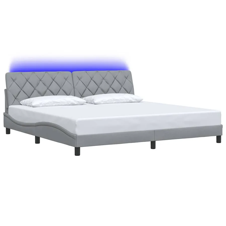 Cadre de lit avec LED sans matelas gris clair 200x200 cm tissu - 3