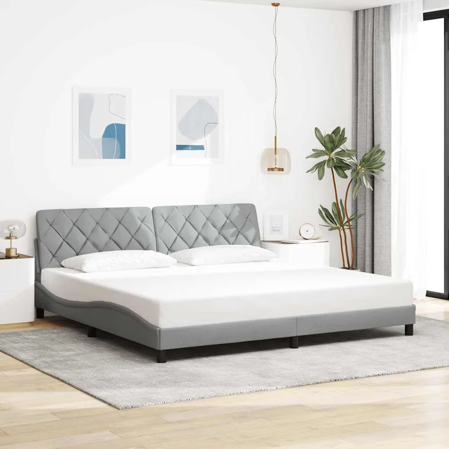 Cadre de lit avec LED sans matelas gris clair 200x200 cm tissu - 4