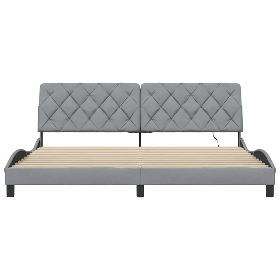 Cadre de lit avec LED sans matelas gris clair 200x200 cm tissu - 6