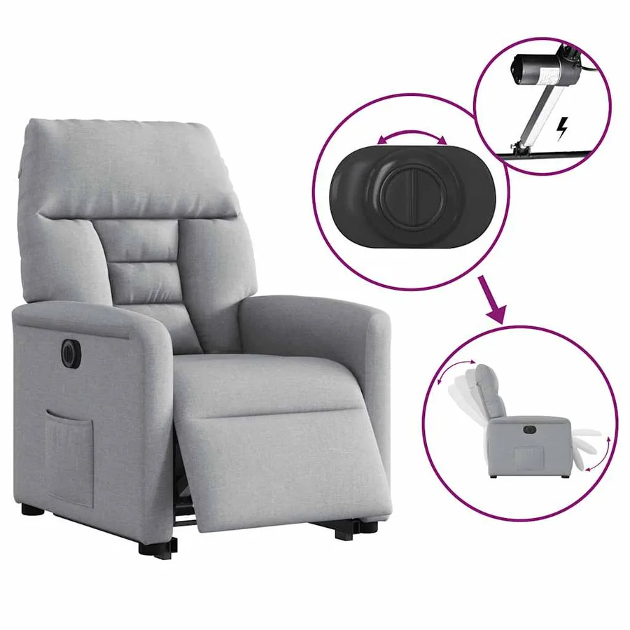 Fauteuil inclinable électrique gris clair tissu - 10