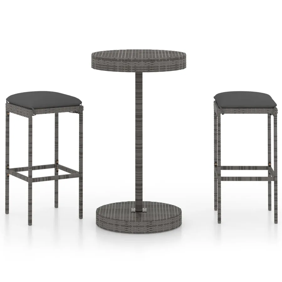Ensemble de bar de jardin 3 pcs et coussins Résine tressée Gris - 2