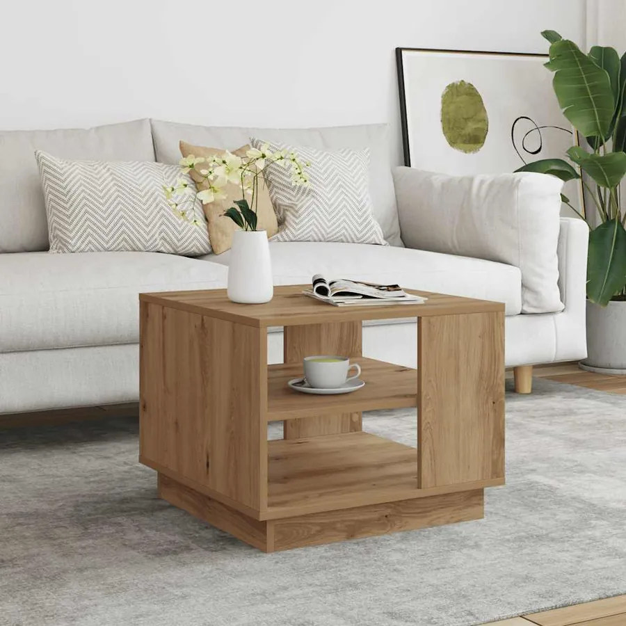 Table basse chêne artisanal 55x55x42 cm bois d'ingénierie
