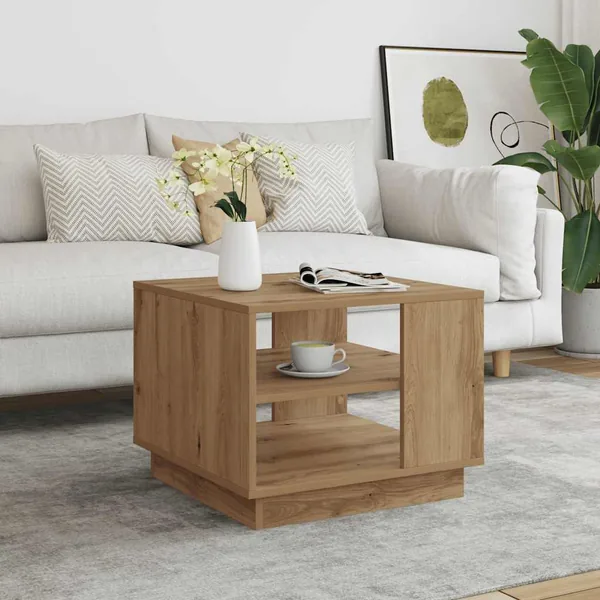 Table basse chêne artisanal 55x55x42 cm bois d'ingénierie