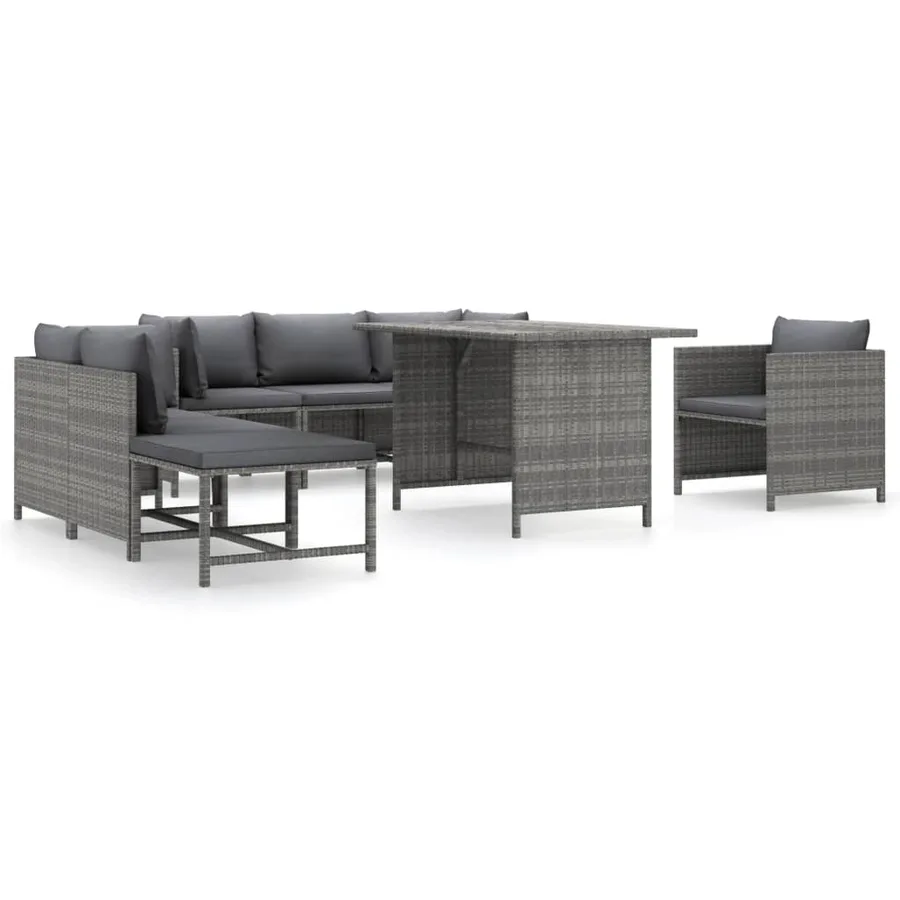 Salon de jardin 8 pcs avec coussins Résine tressée Gris - 2