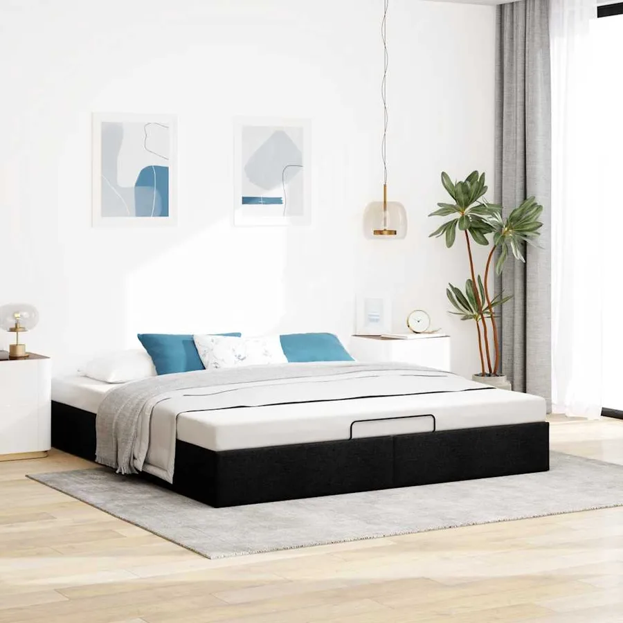 Cadre de lit ottoman sans matelas noir 160x200 cm tissu - 3