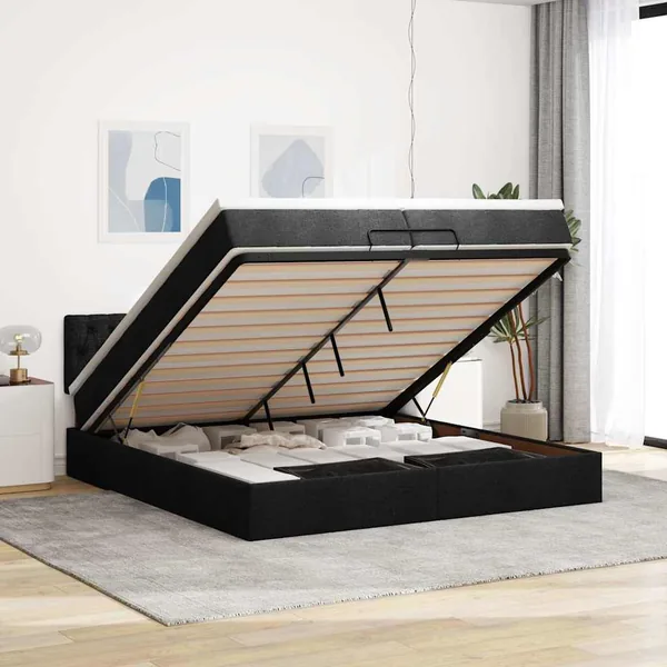 Cadre de lit ottoman avec matelas marron foncé 120x190 cm tissu
