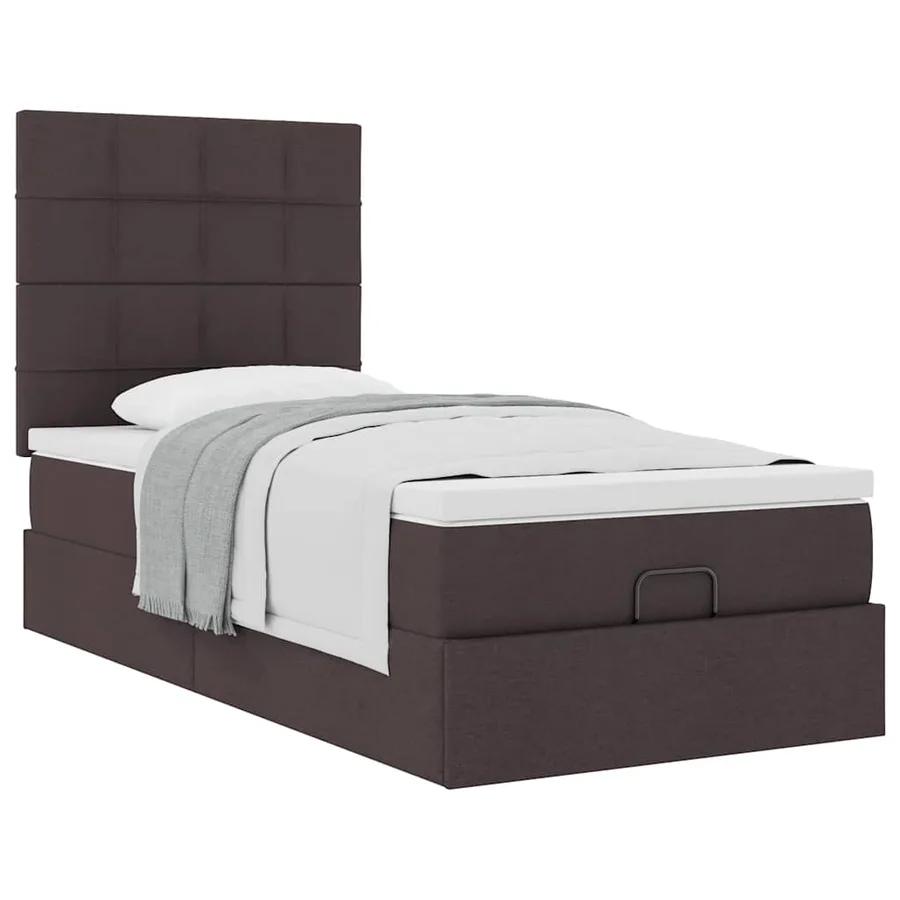 Lit ottoman avec matelas marron foncé 100x200 cm tissu - 5