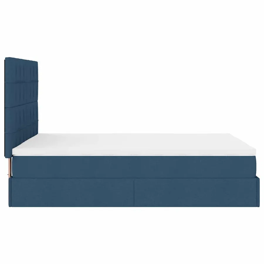 Cadre de lit ottoman avec matelas bleu 140x190 cm tissu - 11