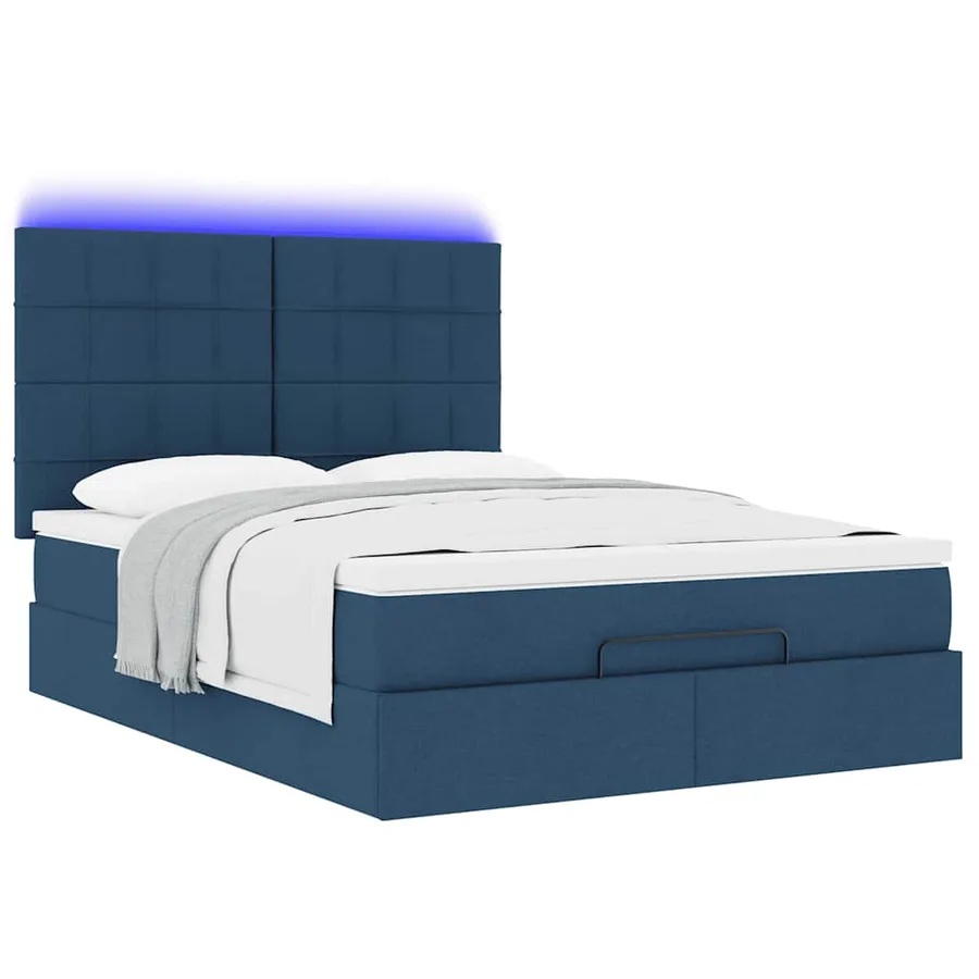 Cadre de lit ottoman avec matelas bleu 140x190 cm tissu - 6