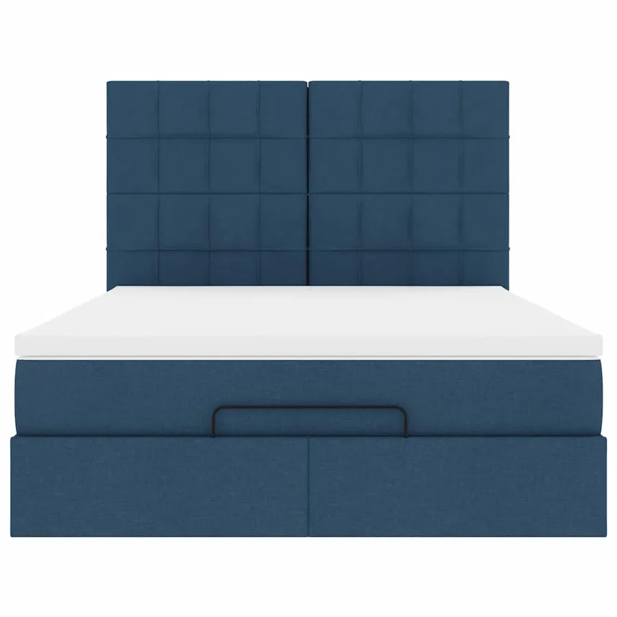 Cadre de lit ottoman avec matelas bleu 140x190 cm tissu - 8