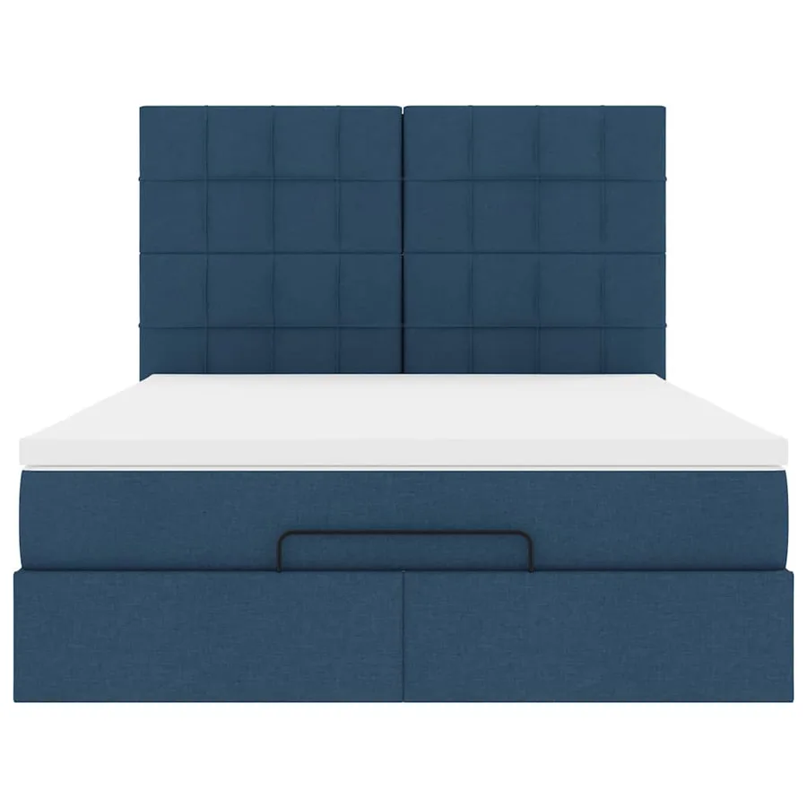 Cadre de lit ottoman avec matelas bleu 140x190 cm tissu - 7
