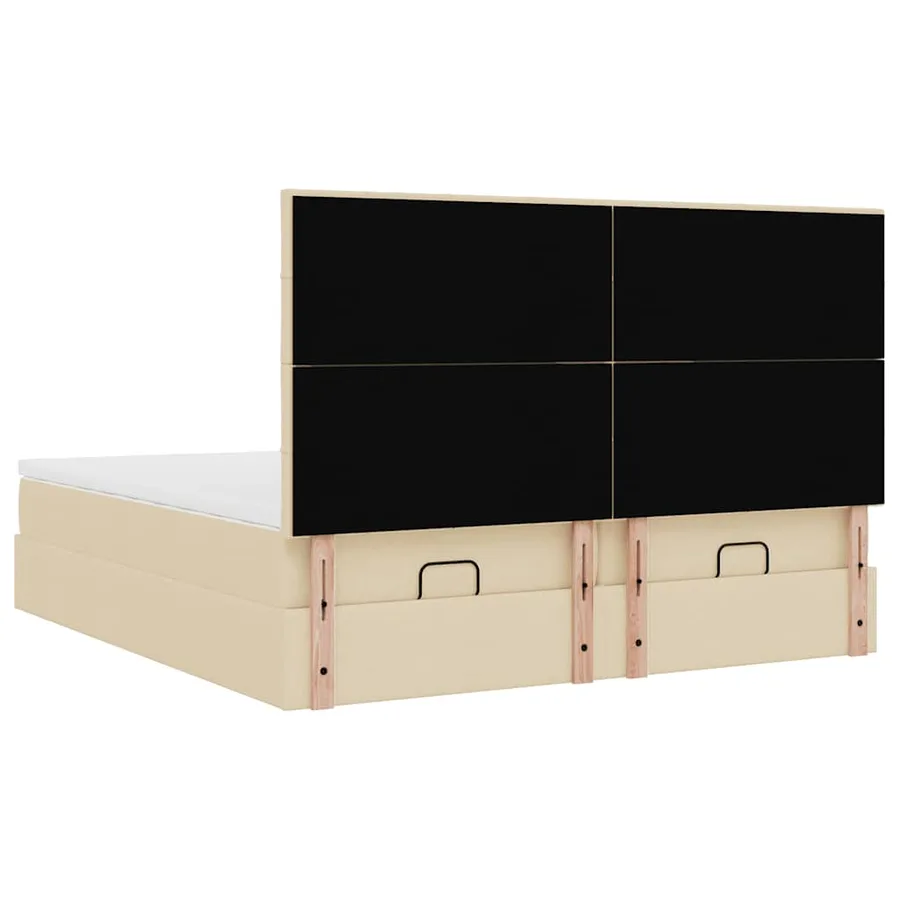 Cadre de lit ottoman avec matelas crème 200x200cm tissu - 10