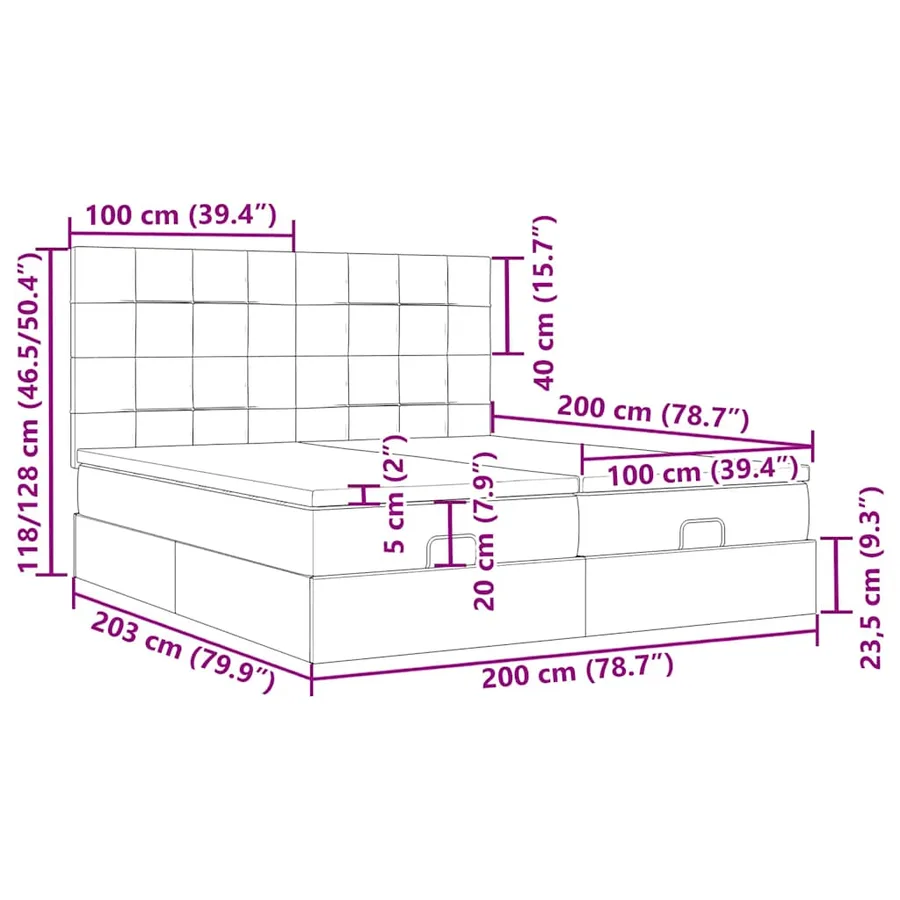 Cadre de lit ottoman avec matelas crème 200x200cm tissu - 18
