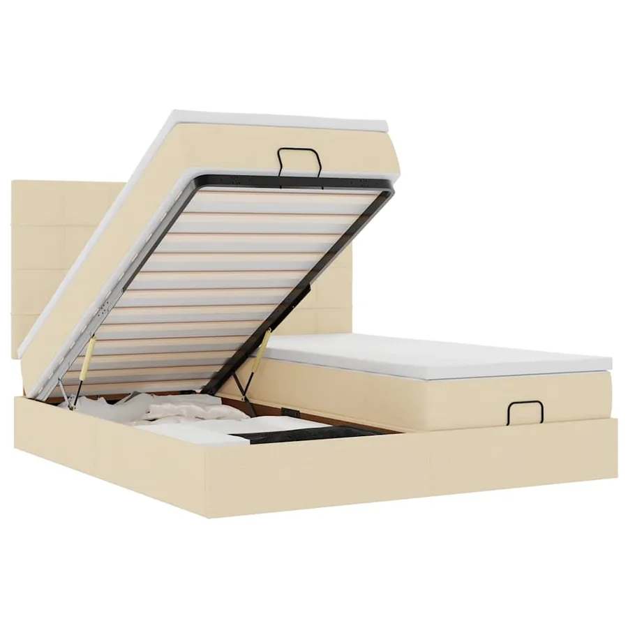 Cadre de lit ottoman avec matelas crème 200x200cm tissu - 2