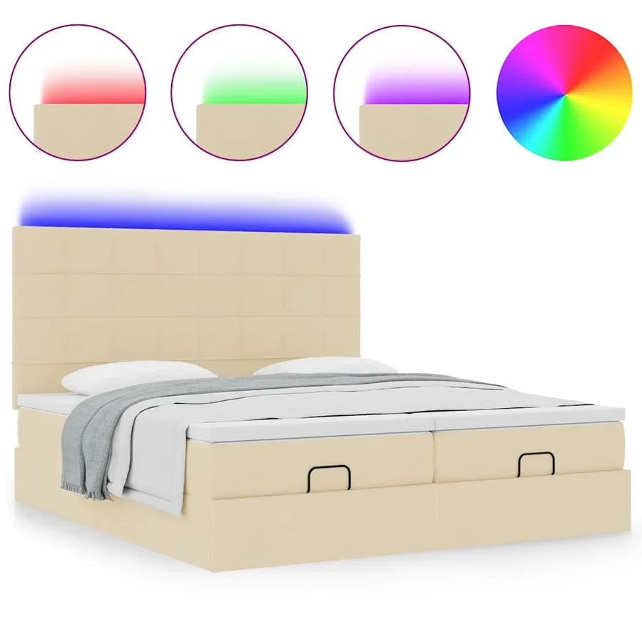 Cadre de lit ottoman avec matelas crème 200x200cm tissu - 5