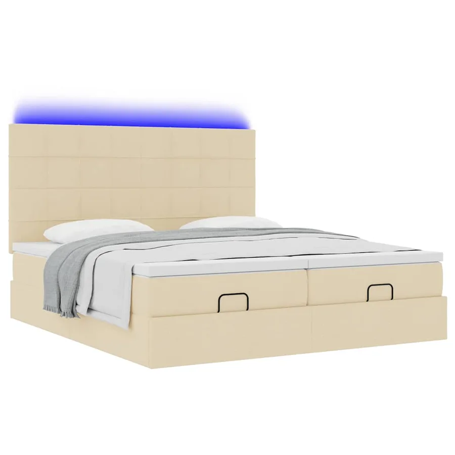 Cadre de lit ottoman avec matelas crème 200x200cm tissu - 6