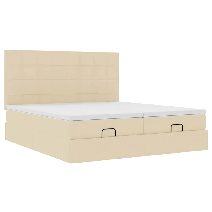 Cadre de lit ottoman avec matelas crème 200x200cm tissu - 7