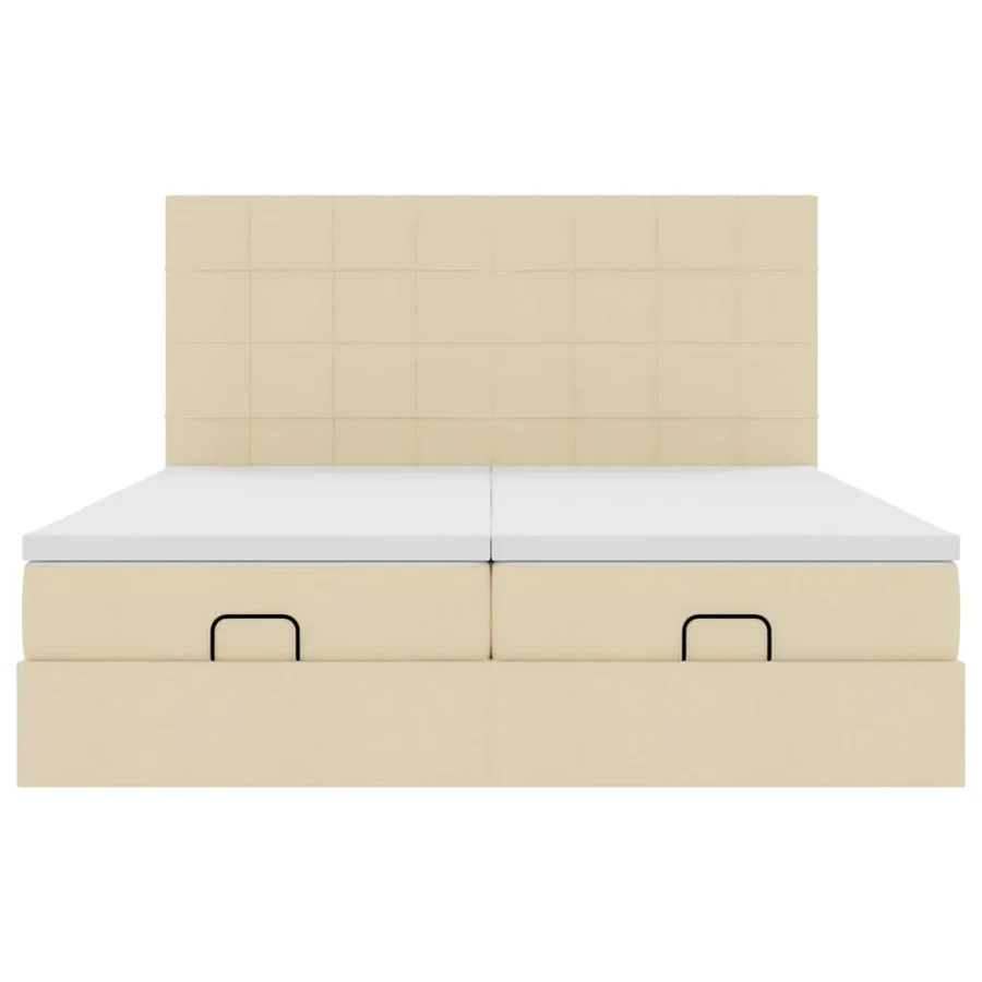 Cadre de lit ottoman avec matelas crème 200x200cm tissu - 8