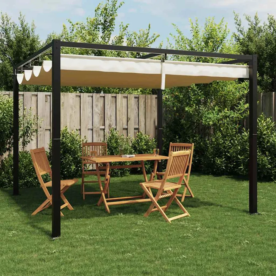 Tonnelle de jardin avec toit rétractable crème 3x3 m acier - 2