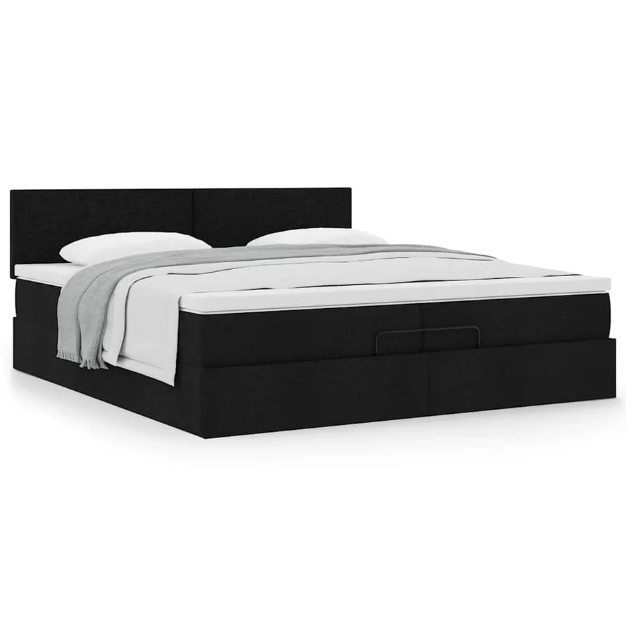 Cadre de lit ottoman avec matelas noir 200x200 cm tissu - 4