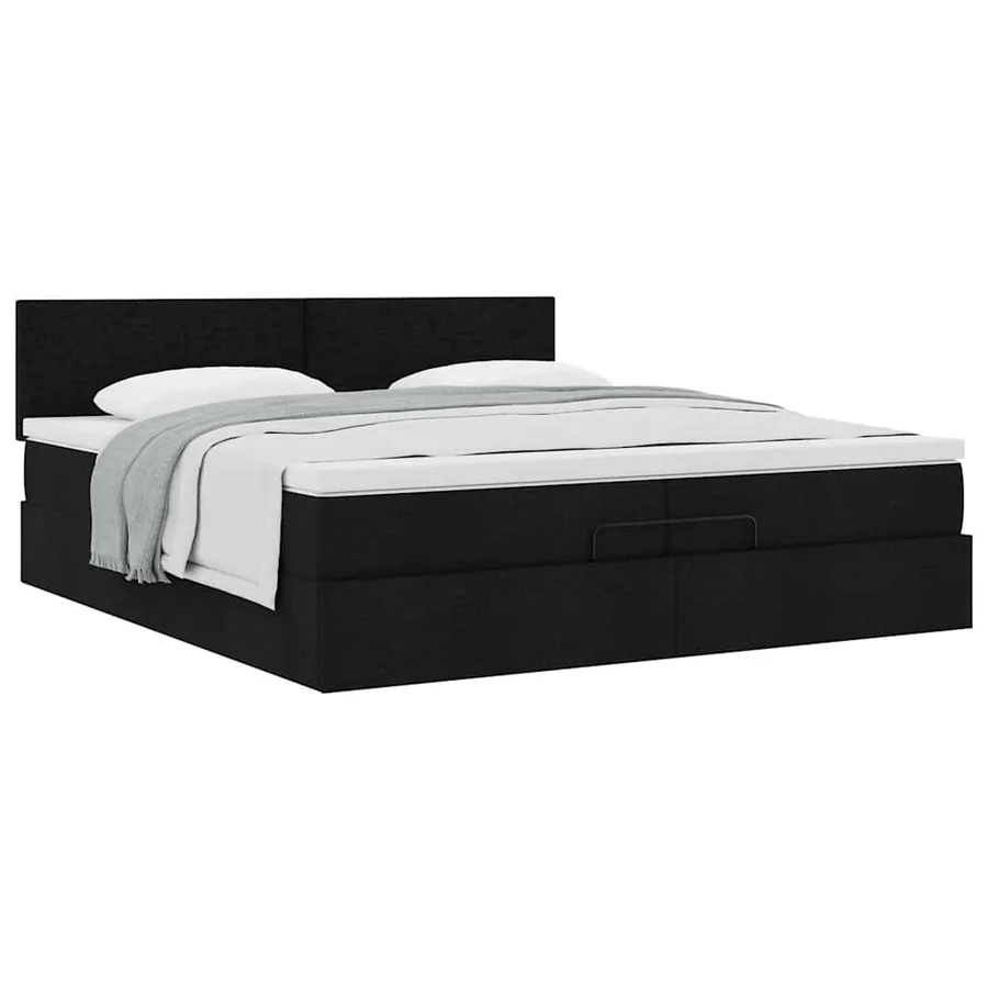 Cadre de lit ottoman avec matelas noir 200x200 cm tissu - 5